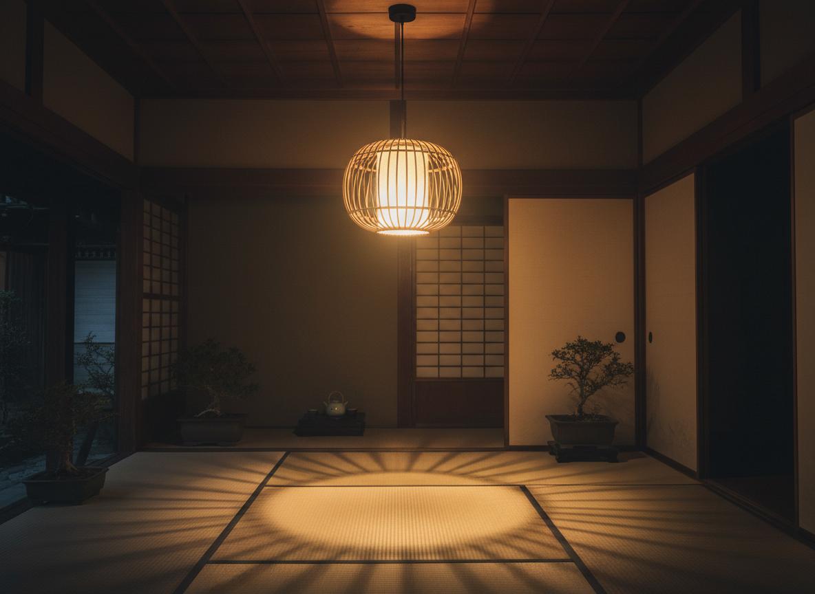 Paper lantern glowing softly in a dim interior